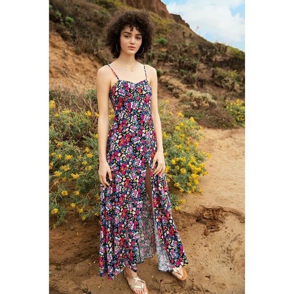 NWT ANTHROPOLOGIE X YUMI KIM Sz 2 LAST DANCE DRESS FLORAL MAXI WESTCHESTER BLACK - Picture 2 of 2